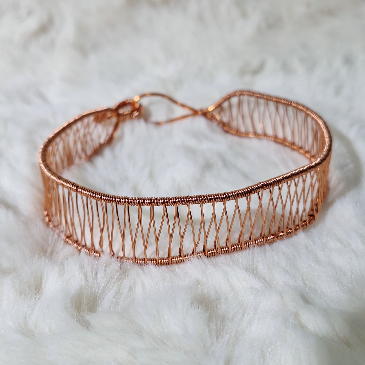Broad Wire-wrapped Copper Bangle