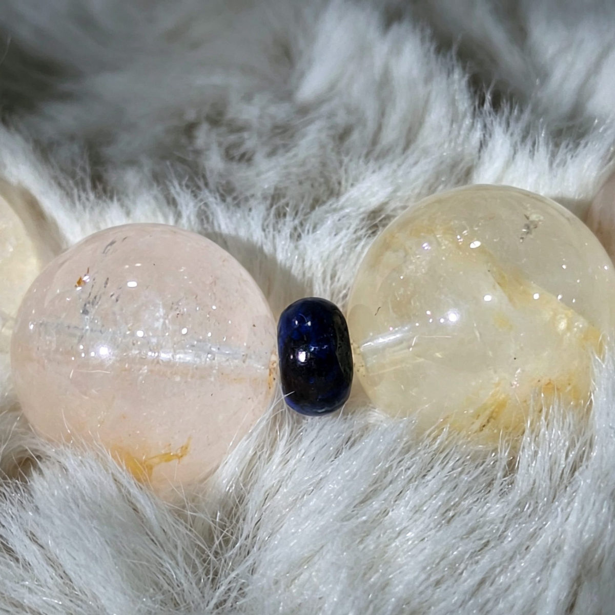 Tibetan Quartz with Limonite/Carbon inclusions and Chrysocolla spacers — photo 3