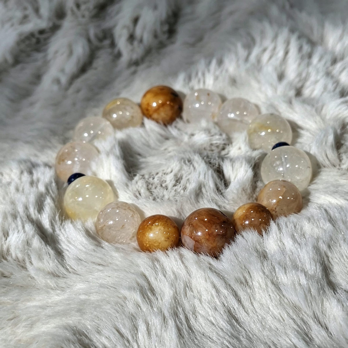 Tibetan Quartz with Limonite/Carbon inclusions and Chrysocolla spacers