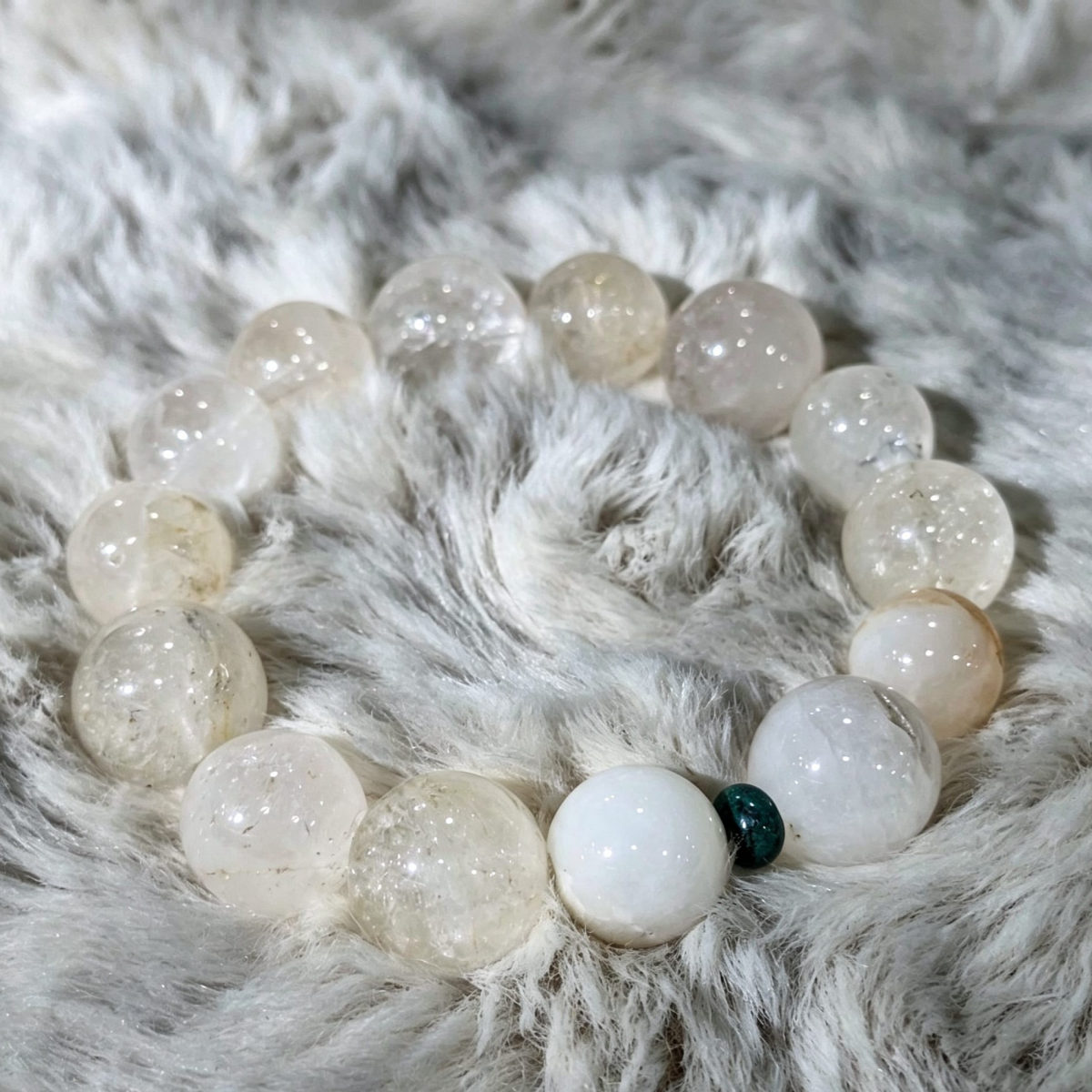 Tibetan Quartz with Milky/Carbon inclusions and Chrysocolla spacer